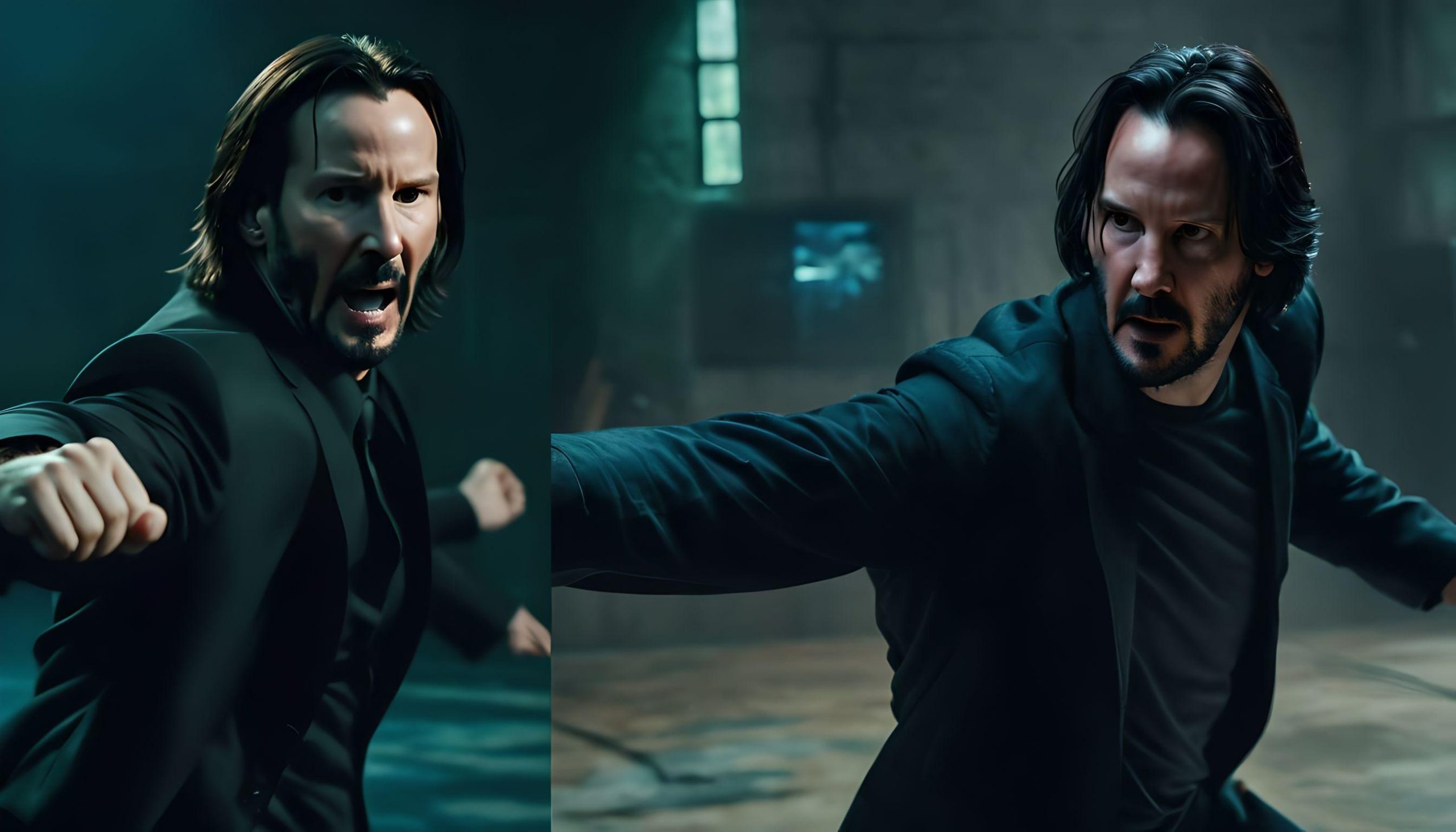 A IA imagina Keanu Reeves em cenas de luta